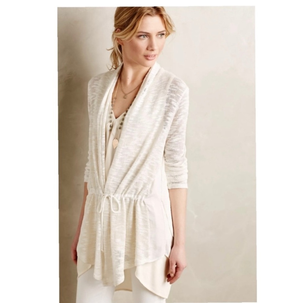 dolan Cream Drawstring Waist Open Front Cardigan